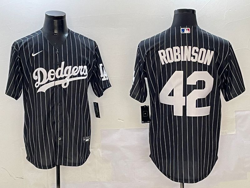 Men Los Angeles Dodgers #42 Robinson Black Stripe Jointly Name 2025 Nike MLB Jersey style 1